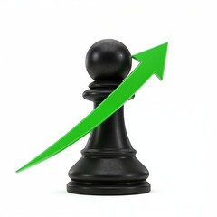 Chess Pawn with Green Arrow: A singular chess pawn, meticulously rendered, is dynamically paired with a vibrant green arrow that points upward, symbolizing growth, strategy, and strategic ascent.