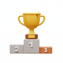 Golden Victory: An emblem of triumph shines in a rendered depiction, showcasing a lustrous golden trophy perched atop a podium of numerical achievement, symbolizing success, achievement, and honor.