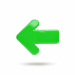 Green Arrow Sign Indicating Left Direction: A vibrant green arrow boldly points towards the left direction, with a modern design and sleek glossy finish. The arrow sits over a clean canvas.