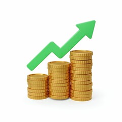 Financial Growth Illustration: A visual representation of financial growth, with stacks of golden coins and a green upward arrow, suggesting prosperity and success.