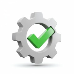 Gear with Green Check Mark: A 3D-rendered gear, meticulously designed and ready for action, showcases a vivid green check mark, symbolizing validation, completion, and success in the digital realm.