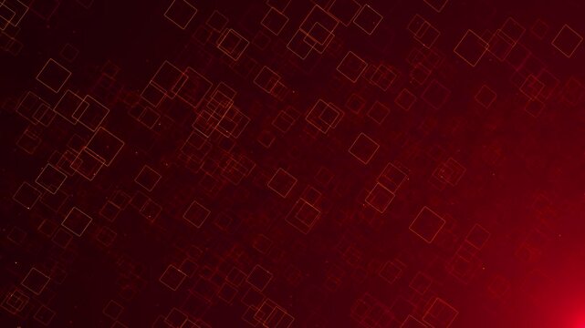 Abstract animation features glowing square frames drifting across a dark red gradient backdrop, modern geometric pattern. for digital design, technology, motion graphics, backgrounds, presentations.