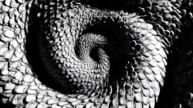 Hypnotic Black and White Swirling Scales: Abstract Motion Background