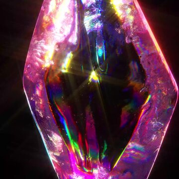 pink rainbow crystal shard against black background