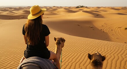 Woman camelback desert adventure