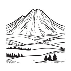 Black and White Mountain Illustration Image in Minimalist Line Art Style, Clean and Elegant Design
