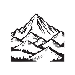 Black and White Mountain Illustration Image in Minimalist Line Art Style, Clean and Elegant Design