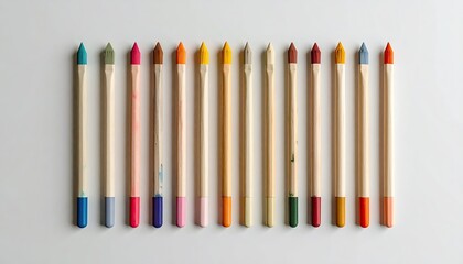 Naklejka premium Row of colorful wooden art supplies