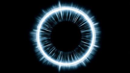 Futuristic Iris Scanner Concept with Glowing Light Effect in Circular Design on Black Background for Biometrics Theme