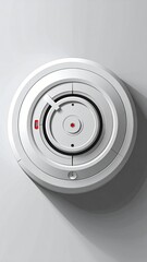 White circular device with red accents