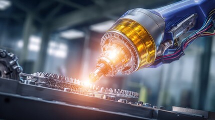 Advanced Robotic Arm Welding Metal Parts in Industrial Workshop