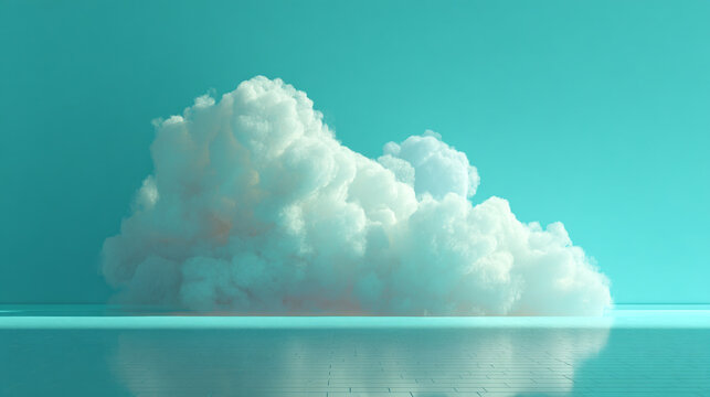 Soft White Cloud Concept on Reflective Surface in Bright Turquoise Background Ideal for Abstract or Nature Themes