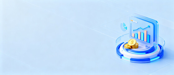 Data Chart and Gold Coin Technology Display