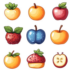 Colorful fruits illustration set on transparent background