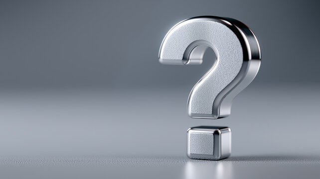 3D rendering of glossy metallic question mark icon with polished edges and reflective surface on minimal gradient background symbolizing inquiry curiosity and problem solving - Powered by Adobe