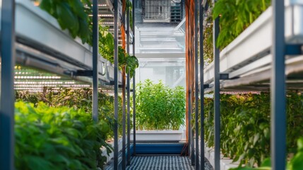Modern Indoor Hydroponic Farm with Bright Green Leafy Plants