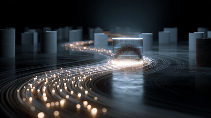 Abstract Data Lineage Concept with Light Trails Emphasizing the Paths of Information Flow in a Modern Digital Environment
