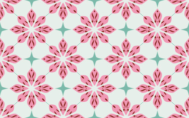 Seamless pattern of pink floral motifs on a light background