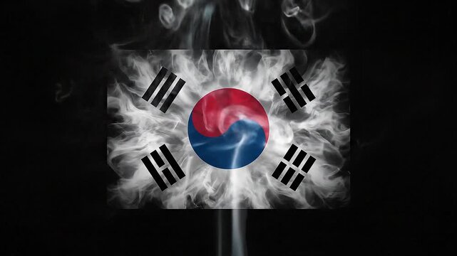 South Korean Flag Symbolized in Smoke Against a Black Background.