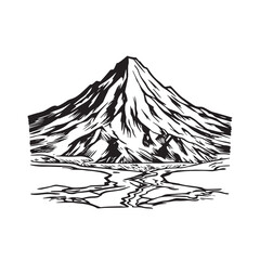 Black and White Mountain Illustration Image in Minimalist Line Art Style, Clean and Elegant Design
