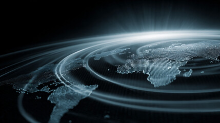 Abstract World Map with Geofence Outline Illustrating Data Sovereignty Theme in a Digital Context for Global Understanding