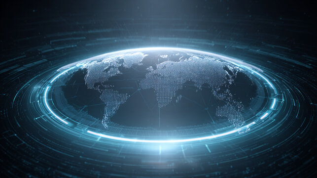 Global Data Sovereignty Theme with High-Tech World Map Outline and Geofencing Elements