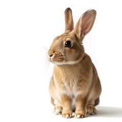 Obraz premium Adorable fluffy brown bunny rabbit sitting and looking to the side