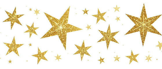 Gold abstract Christmas stars with glitter effect, vector design on isolated background, perfect for festive decorations and holiday graphics.