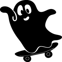Fototapeta premium Playful ghost rides skateboard, exuding whimsical and fun vibe. cartoonish design features smiling ghost with expressive eyes, capturing sense of joy and adventure