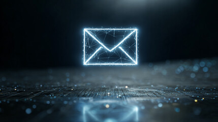 Glowing Envelope Icon Representing Email Protection and Data Loss Prevention Concepts in a Dark Digital Environment