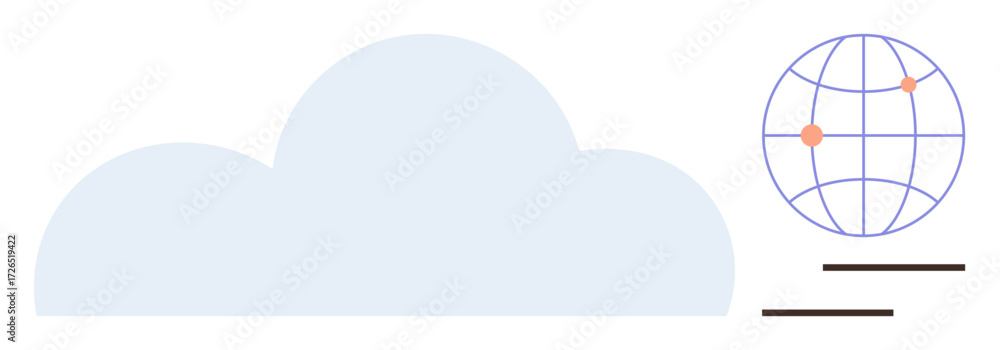 Poster large cloud with minimal globe intersected by connected points and horizontal lines. ideal for techn