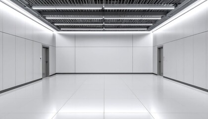 Empty Modern Interior Space with White Walls and Reflective Floor