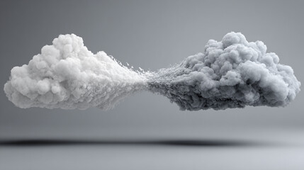 Dramatic Clouds Intertwined with Arrows Symbolizing Connection and Transition in a Multi-dimensional Space