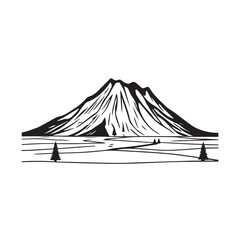 Black and White Mountain Illustration Image in Minimalist Line Art Style, Clean and Elegant Design