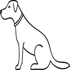 Dog sitting in a side view simple vector line art illustration of a pet