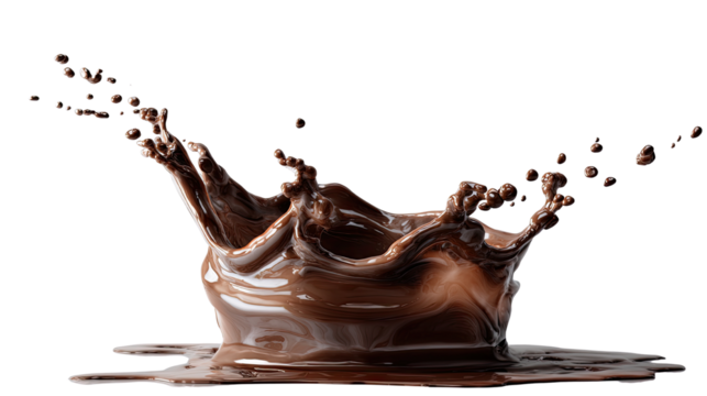 Delicious liquid chocolate splash creating smooth flowing texture with rich sweet cocoa stream and tasty syrup border isolated on white background
