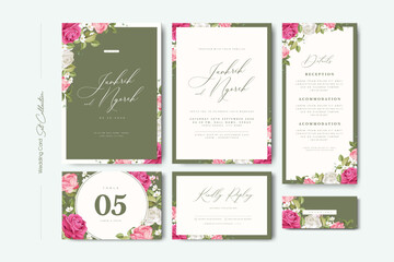 wedding invitation card set with roses flower template