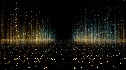 Abstract Vector Illustration of Luminous Points Aligning in a Database-like Environment with a Tiny Perspective