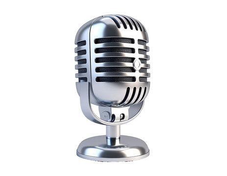 3D plastic cartoon-style microphone icon silver rounded mic with shiny reflections