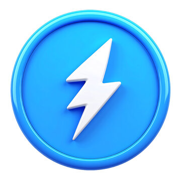 3D plastic cartoon-style Messenger logo icon, blue rounded circle white lightning