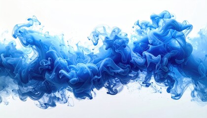 Abstract swirls of vibrant blue ink in motion against a white background (1)