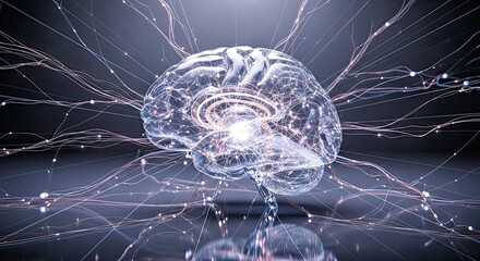 Biometric Still Life of Glowing Brain Model and Neural Pathway Design