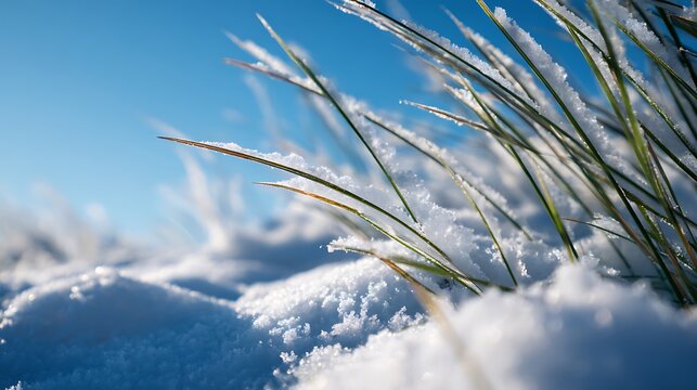 Snowy Grass Field in Serene Winter Setting