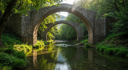 Fototapeta premium Ancient Stone Bridge Over River
