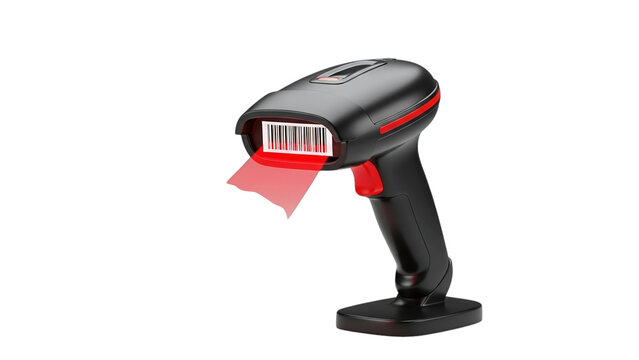 Barcode scanner laser reader for retail pos system scanning product codes and inventory management tool on transparent background