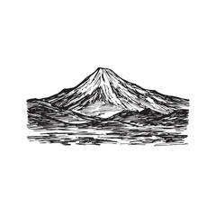 Black and White Mountain Illustration Image in Minimalist Line Art Style, Clean and Elegant Design