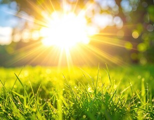 Fototapeta premium Sunrise over dewy grass