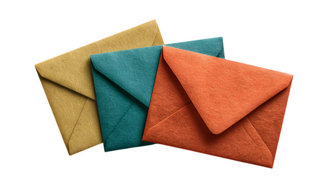 Stack of Colorful Envelopes, isolated on transparent background