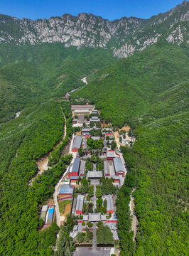 Aerial photography of Fawang Temple in Songshan Taishi Mountain Scenic Area, Dengfeng City, Zhengzhou City, Henan Province