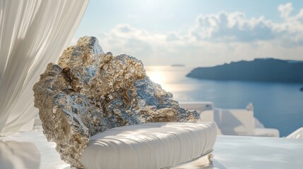 Extreme Close up Unrreal engine greek mythology mermaid pyrite cluster loveseat shaped a perfect symbiosis, a beautiful blending on one pyrite cluster loveseat and a greek mythology mermaid shape fusi